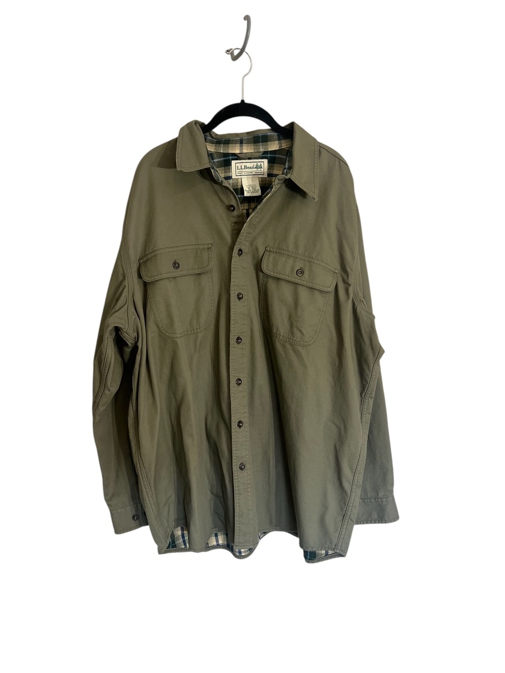 NWT L.L. Bean men’s flannel lined hurricane shirt army green workwear XL teflon